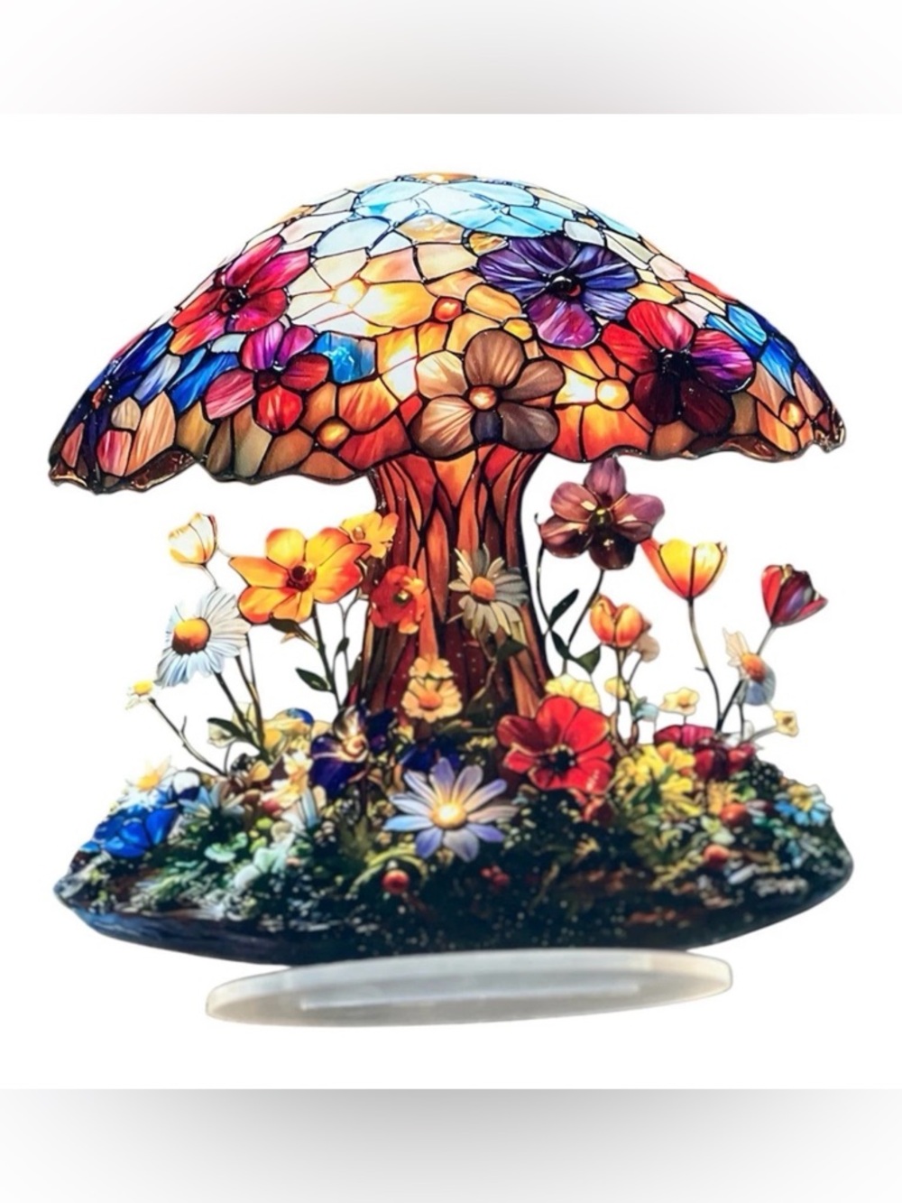 Colorful Stained-Glass Style Mushroom Display - Acrylic 2D Art (New in Package)